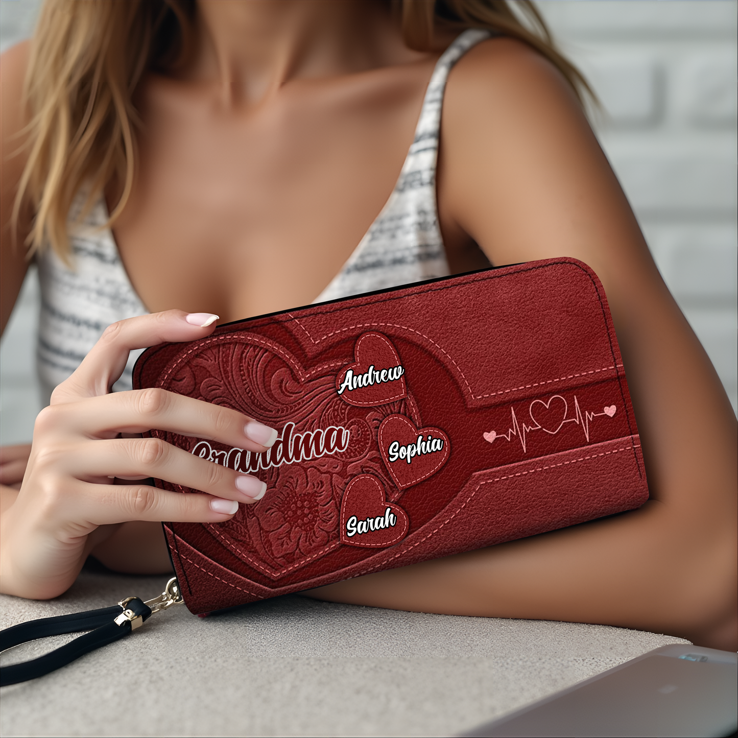 Custom Leather Wallet – Beautiful Leather Long Wallet with Heartfelt Grandkids' Names – The Perfect Gift for Grandma