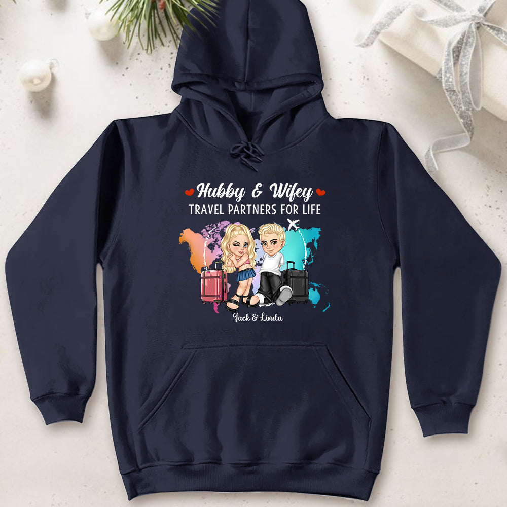 Hubby & Wifey Travel Theme T-Shirt – Personalized Couple Clothing