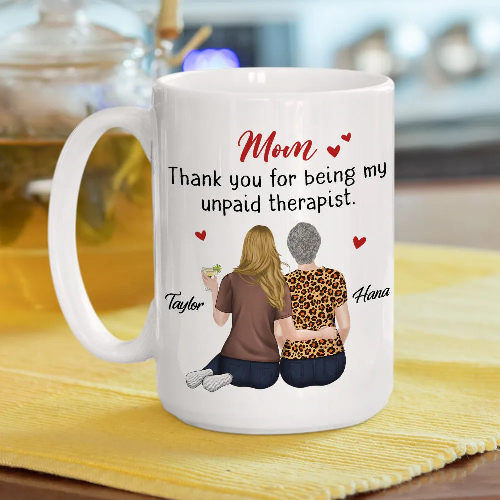 Ceramic Mug for Mom Funny Gratitude Quote With Two Women Hugging Back View Personalized Unique Mother's Day Gift