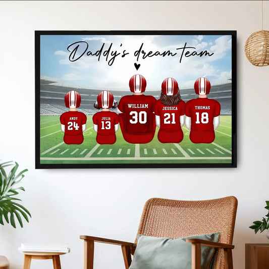 “Daddy’s Dream Team” Personalized Football Poster / Canvas – Touchdown Father’s Day Gift