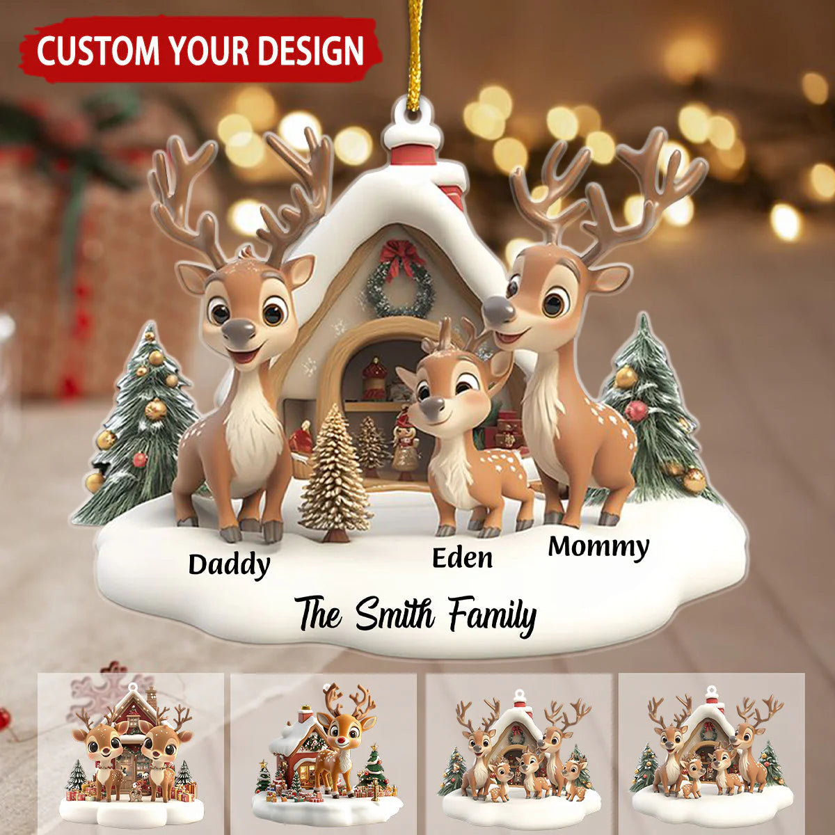 Custom Reindeer Family Ornament - A Heartwarming Christmas Gift for Loved Ones