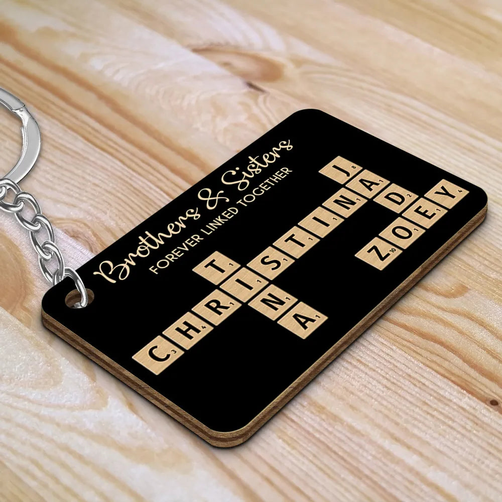 Brothers & Sisters Forever Linked Together Crossword Puzzle Art Personalized Keychain or Poster or Plaque or Ornament, Christmas Gift For Brothers, Sisters, Siblings, Family