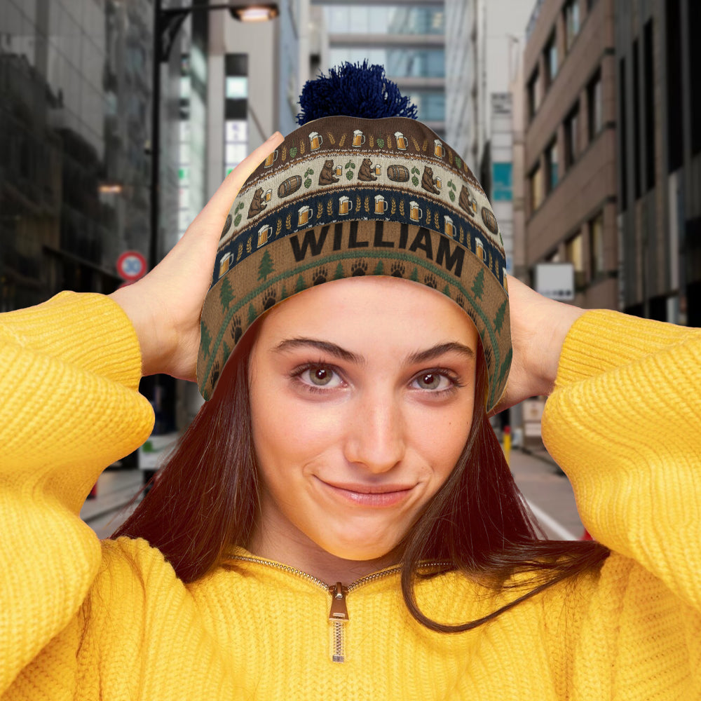 Holiday Brew Bear - Personalized Beer Beanie Hat