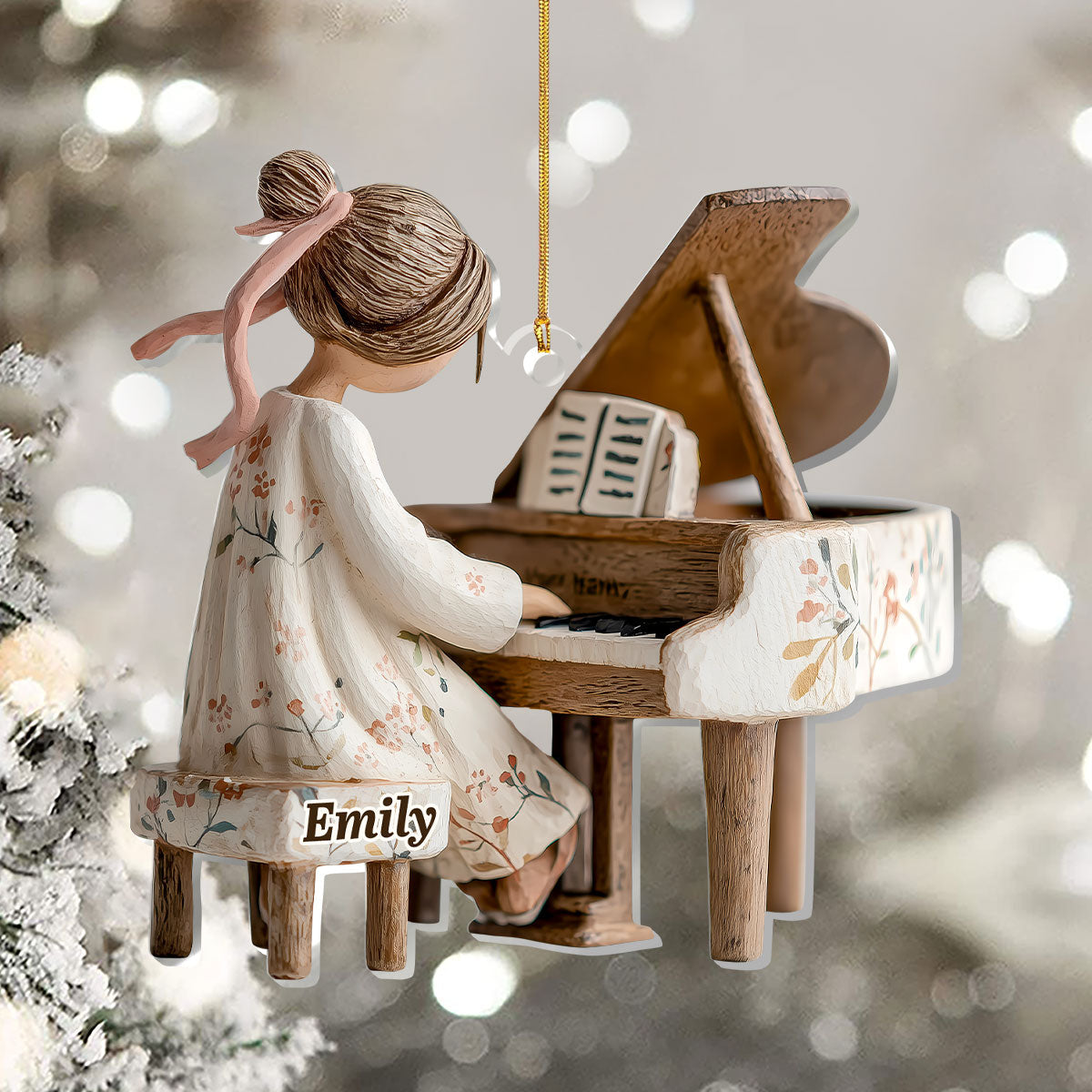 Acrylic Ornament of a Sweet Girl at the Piano, Personalized Keepsake for Holiday Celebration, Thoughtful Gift