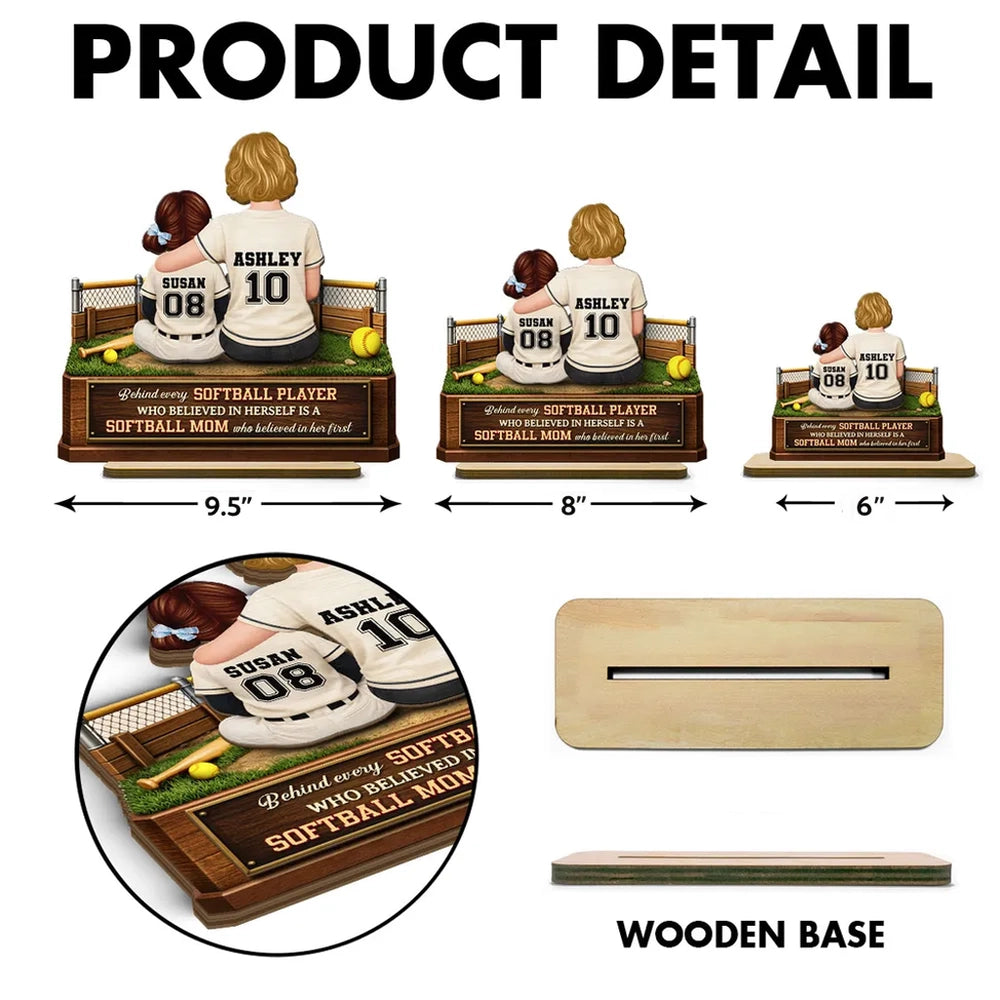 2-Layer Wooden Plaque Personalized Baseball Mom and Player Scene Heartfelt Home Display A Unique Gift for Mother's Day