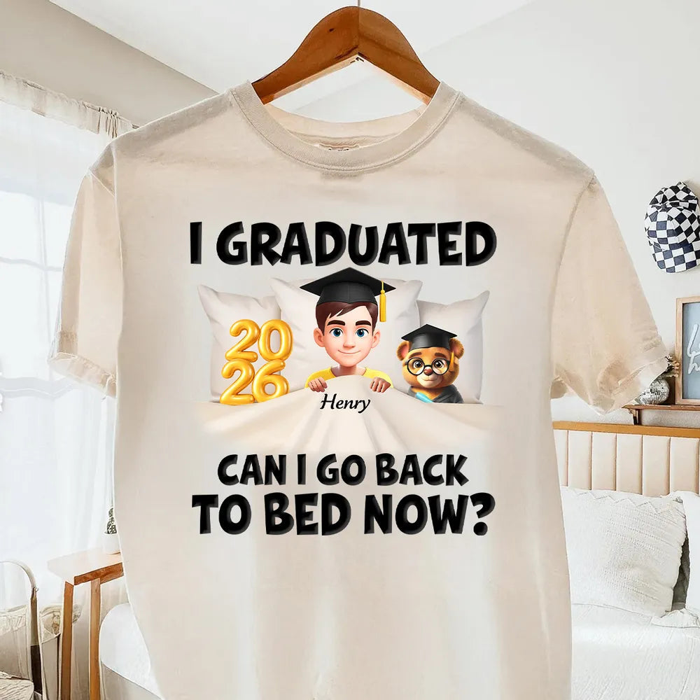Funny Class of 2026 Graduation Classic Tee - Personalized Name Cartoon In Bed Design - Unique Gift For Grad