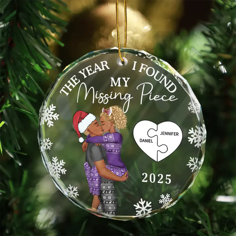 Crystal Ornament with Puzzle Love Design, Romantic Christmas Theme, Perfect Gift for Couples