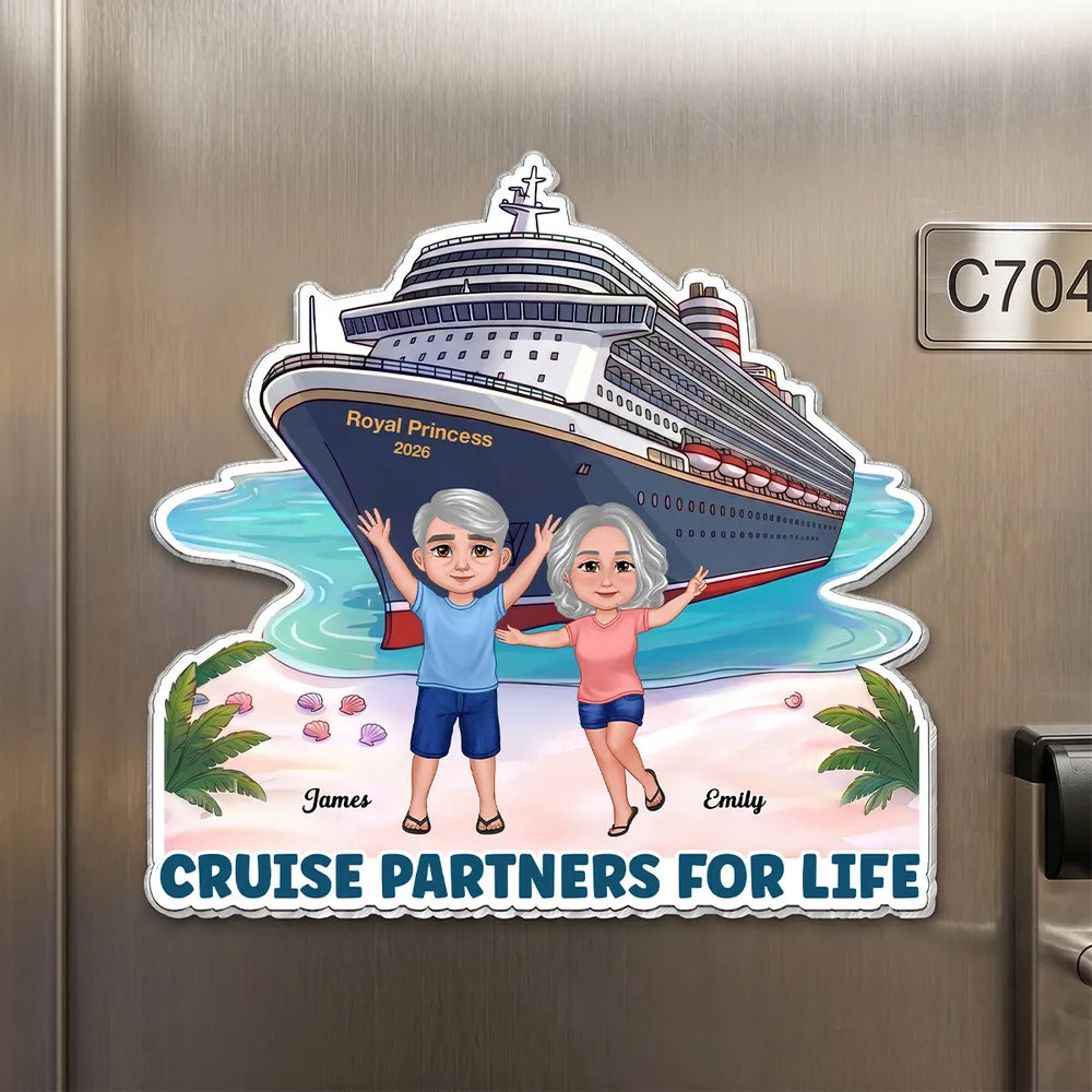 Cruise Partners for Life Acrylic Magnet Personalized Cabin Door Keepsake Waving Couple by the Ship Sweet Gift