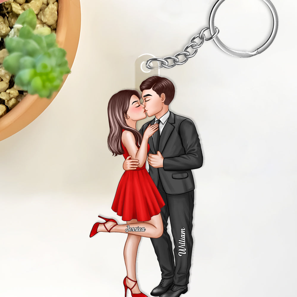 “Kissing Couple Acrylic Keychain – Custom Mini Figurine, Romantic Gift for Boyfriend & Girlfriend”