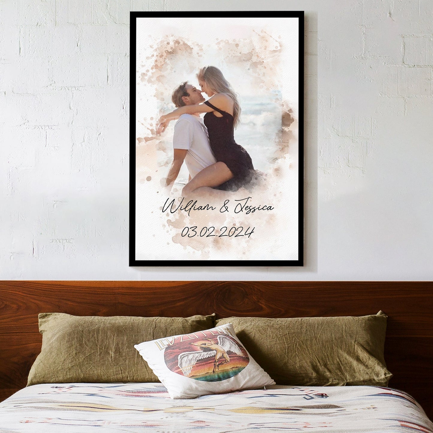 Watercolor Couple Portrait from Photo, Custom Wedding Anniversary Christmas Gift for Wife Husband Parents, Engagement Gift for Friend, Unique Poster Wall Art