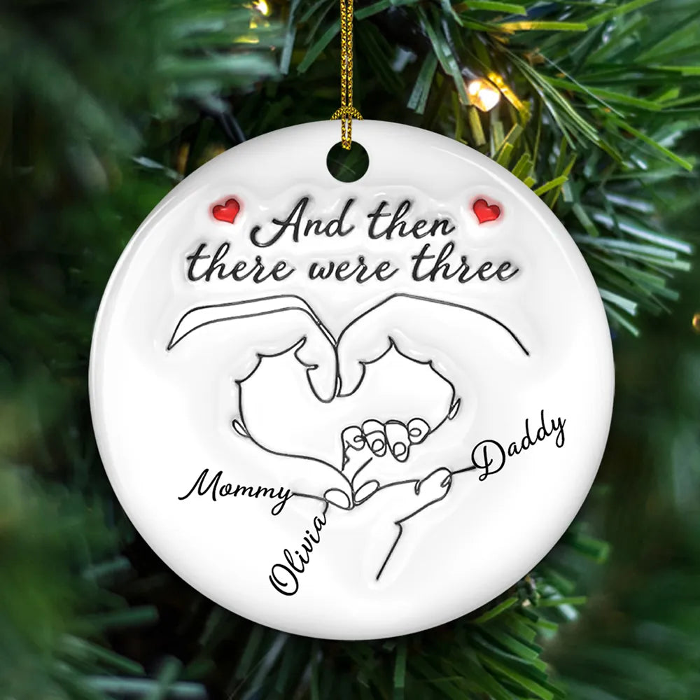 Personalized Ceramic Ornament for Parents – Hand Heart Family Sketch, Christmas Tree Decoration, Sentimental Unique Gift