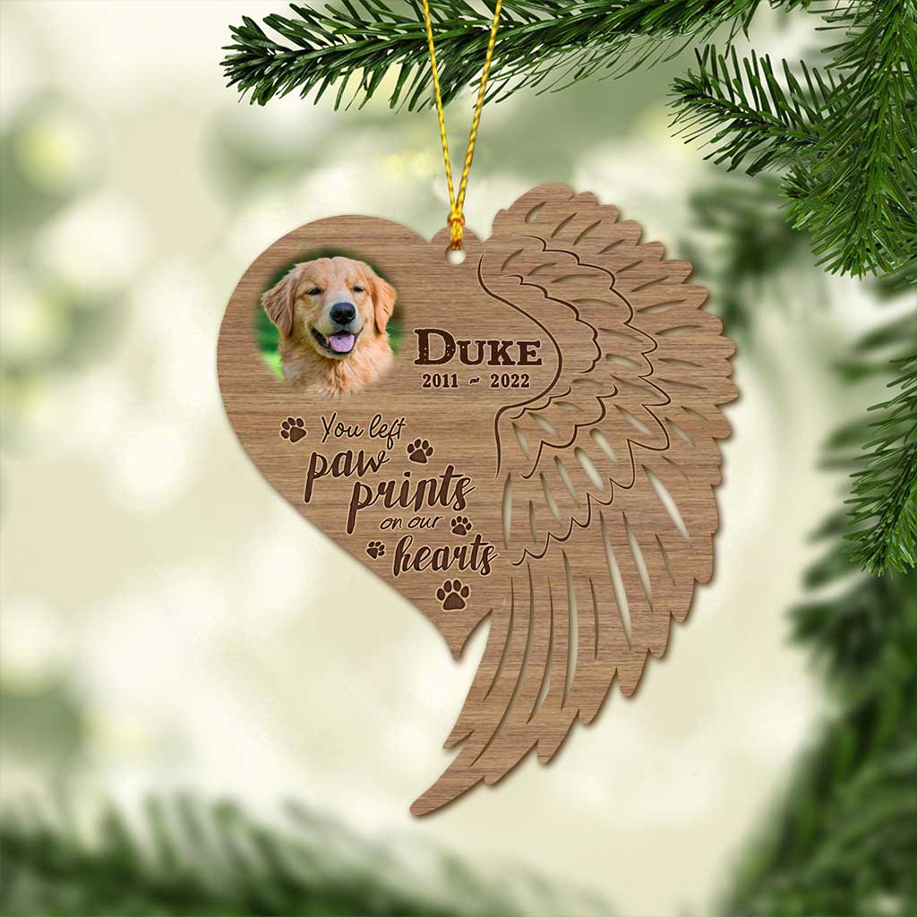 You Left Paw Prints On My Heart - Personalized Christmas Dog Ornament (Printed On Both Sides)