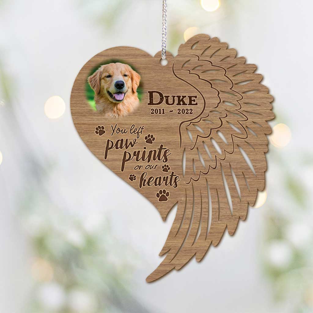 You Left Paw Prints On My Heart - Personalized Christmas Dog Ornament (Printed On Both Sides)