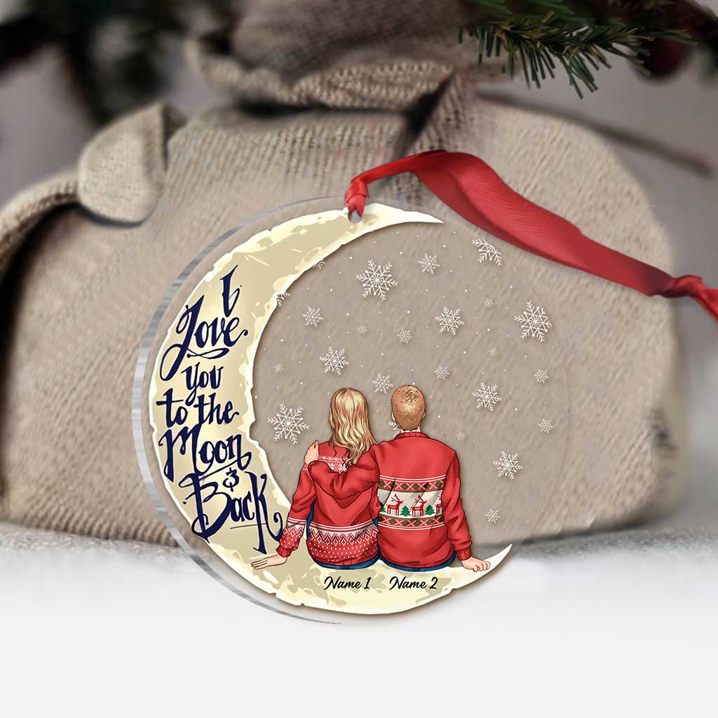 I Love You To The Moon And Back - Personalized Christmas Couple Transparent Ornament