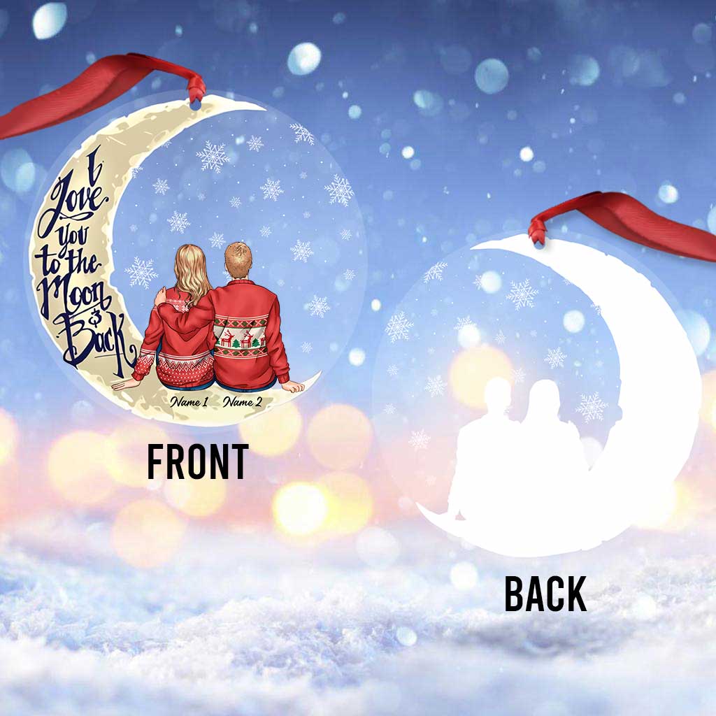 I Love You To The Moon And Back - Personalized Christmas Couple Transparent Ornament