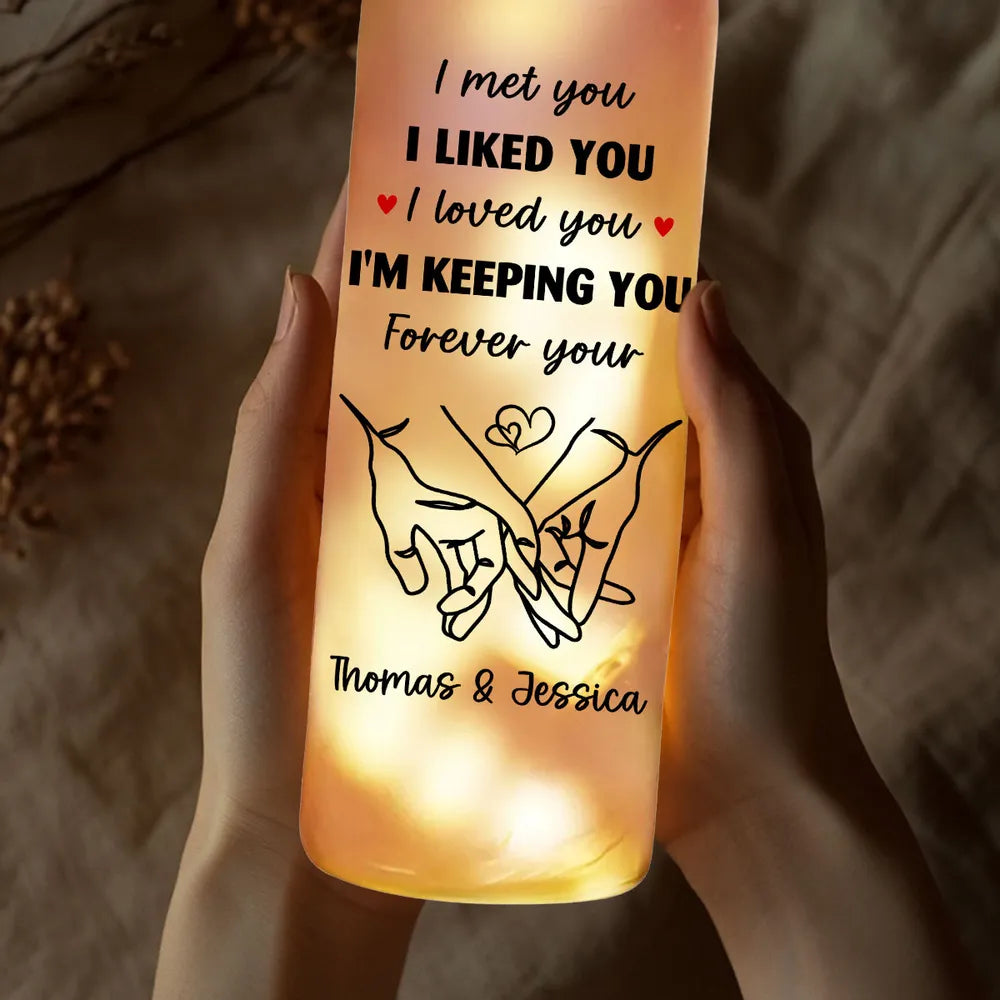 Personalized Bottle Lamp With I Am Keeping You Quote, Warm Glow Bedroom Decor, Unique Romantic Gift for Couples