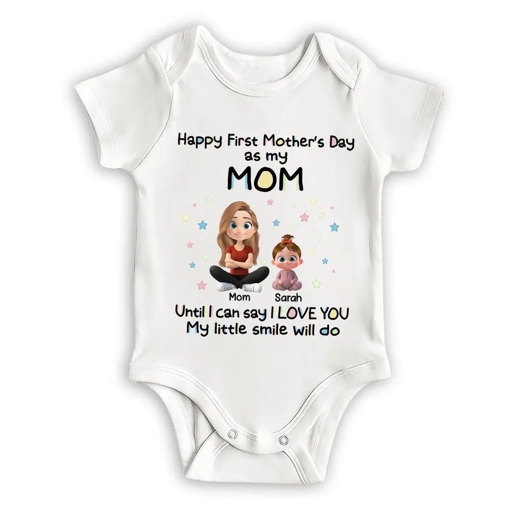 Personalized Short Sleeve Baby Onesie Happy First Mother's Day as My Mom Cute Cartoon Mom & Baby Gift