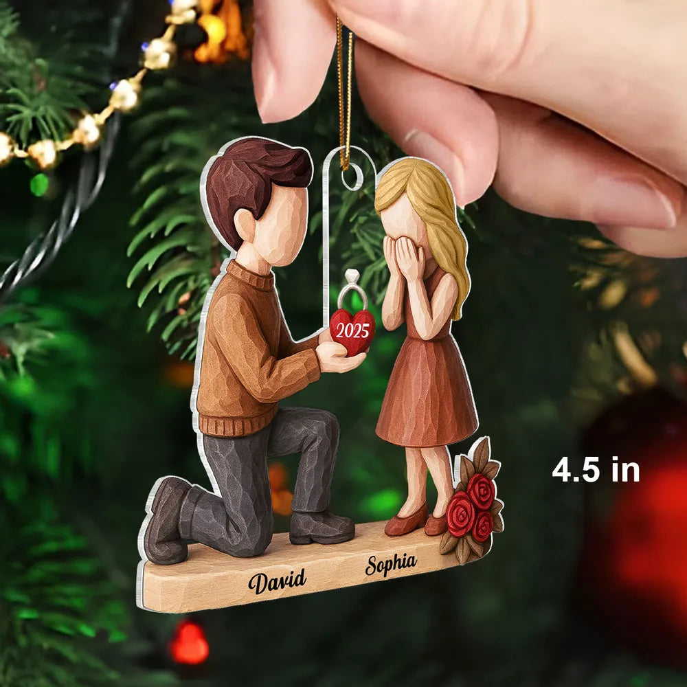 Engagement Acrylic Ornament with Kneeling Proposal & Roses, She Said Yes keepsake, unique gift for Couples and Fiance/Fiancee