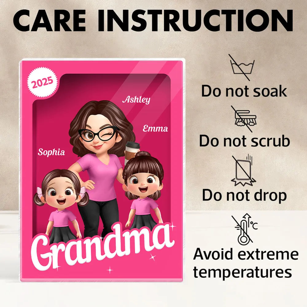 Rectangle Acrylic Block Plaque for Grandma, Custom Cartoon Design, Smooth Texture, Clear and Heartwarming Gift
