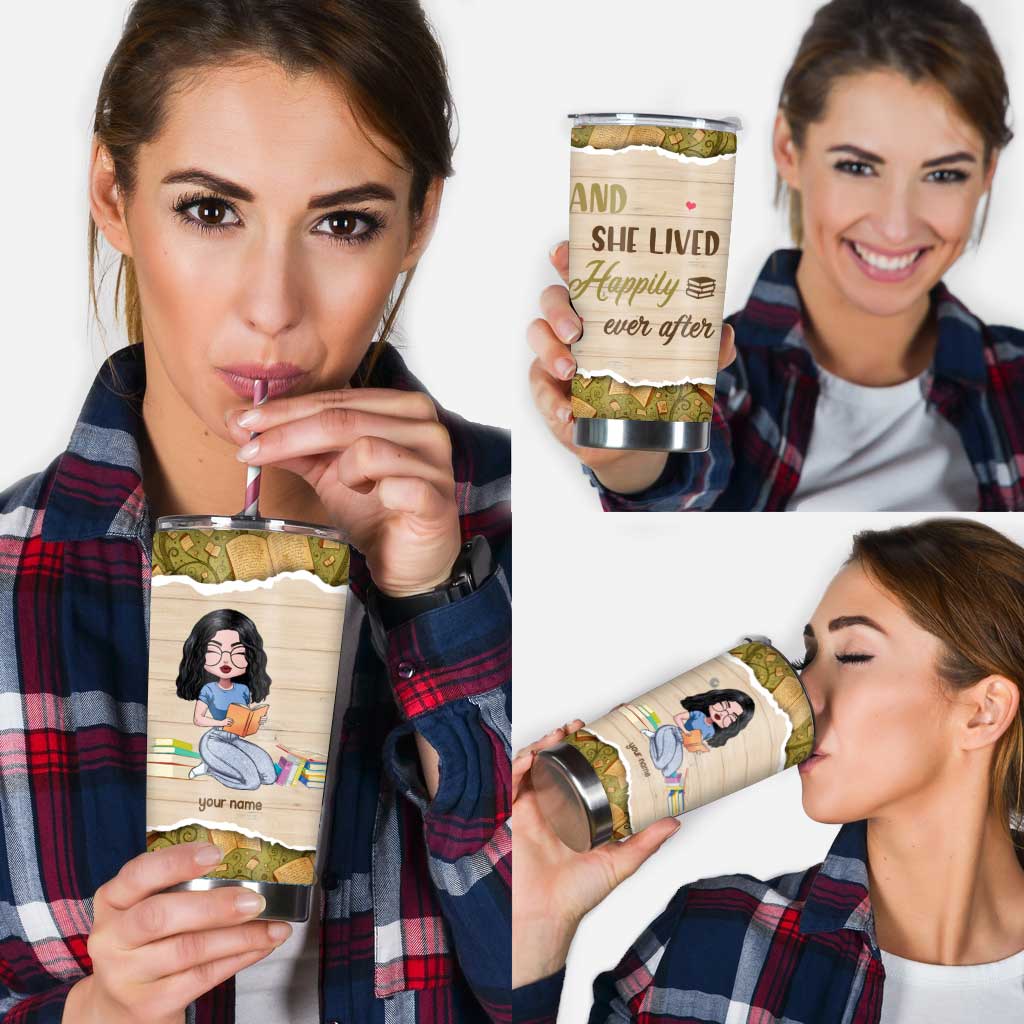 And She Lived Happily Ever After - Personalized Book Tumbler