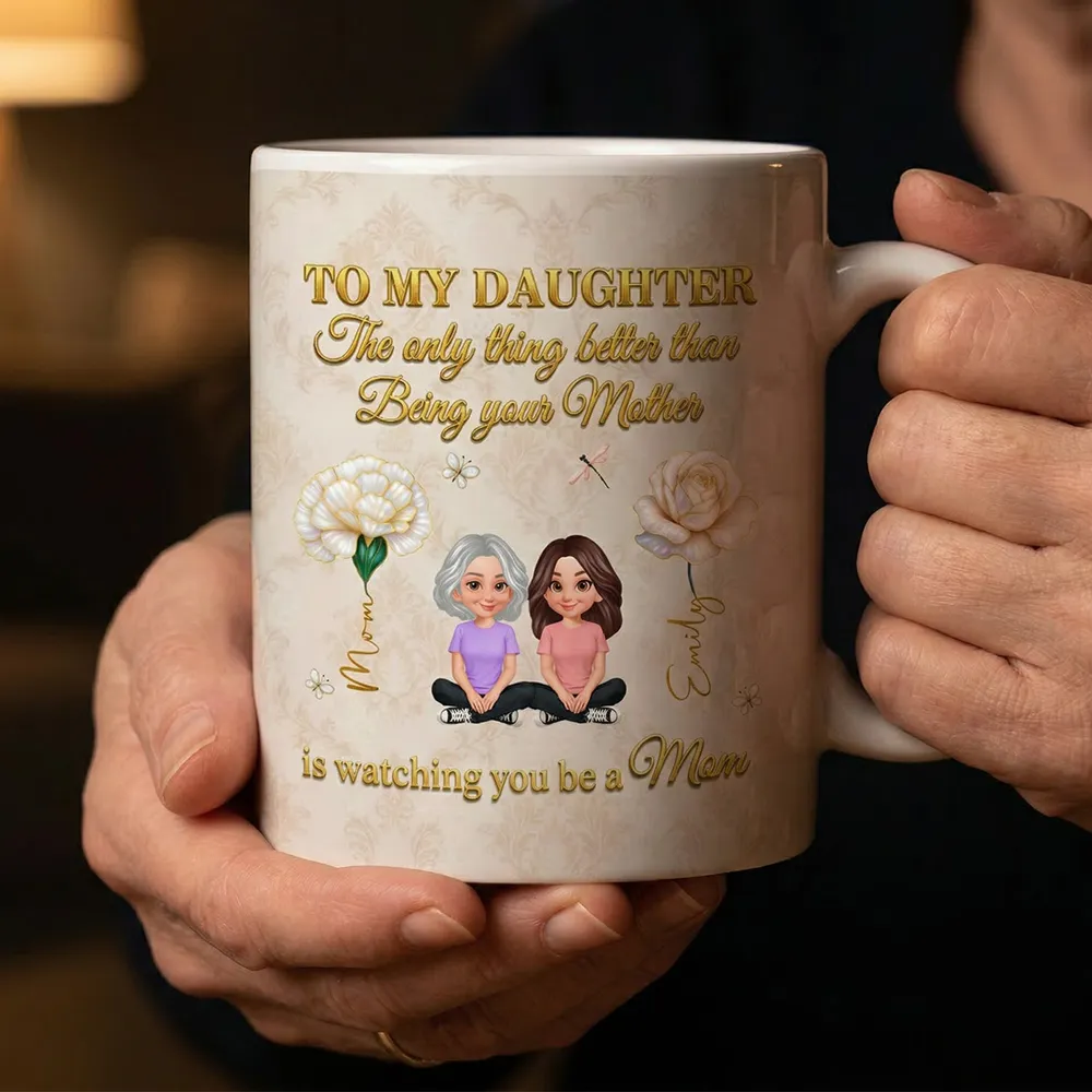 To My Daughter Inspirational Ceramic Mug, Personalized Keepsake Gift from Mom, Warm Neutral Floral Design