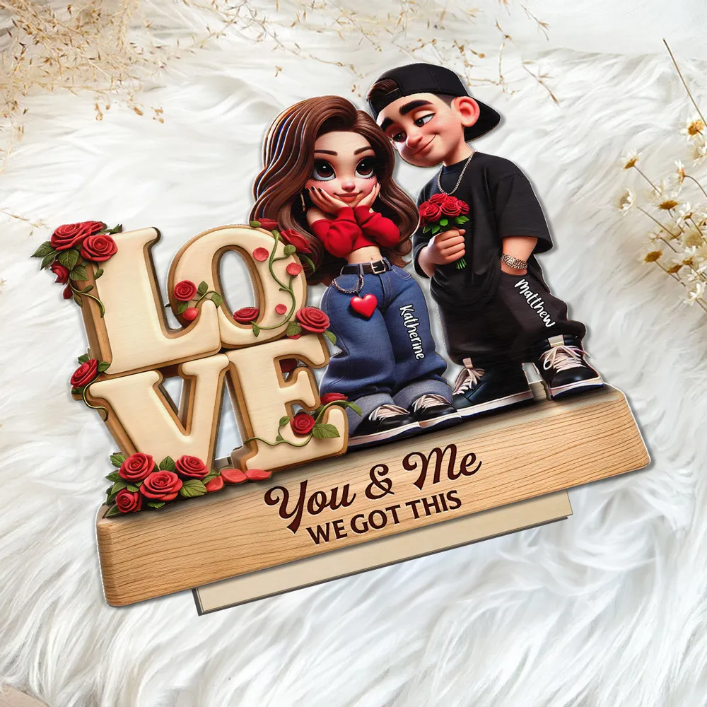 You & Me We Got This 2-Layer Wooden Plaque, Personalized Romantic Couple Decor for Bedroom or Living Room, Unique Gift
