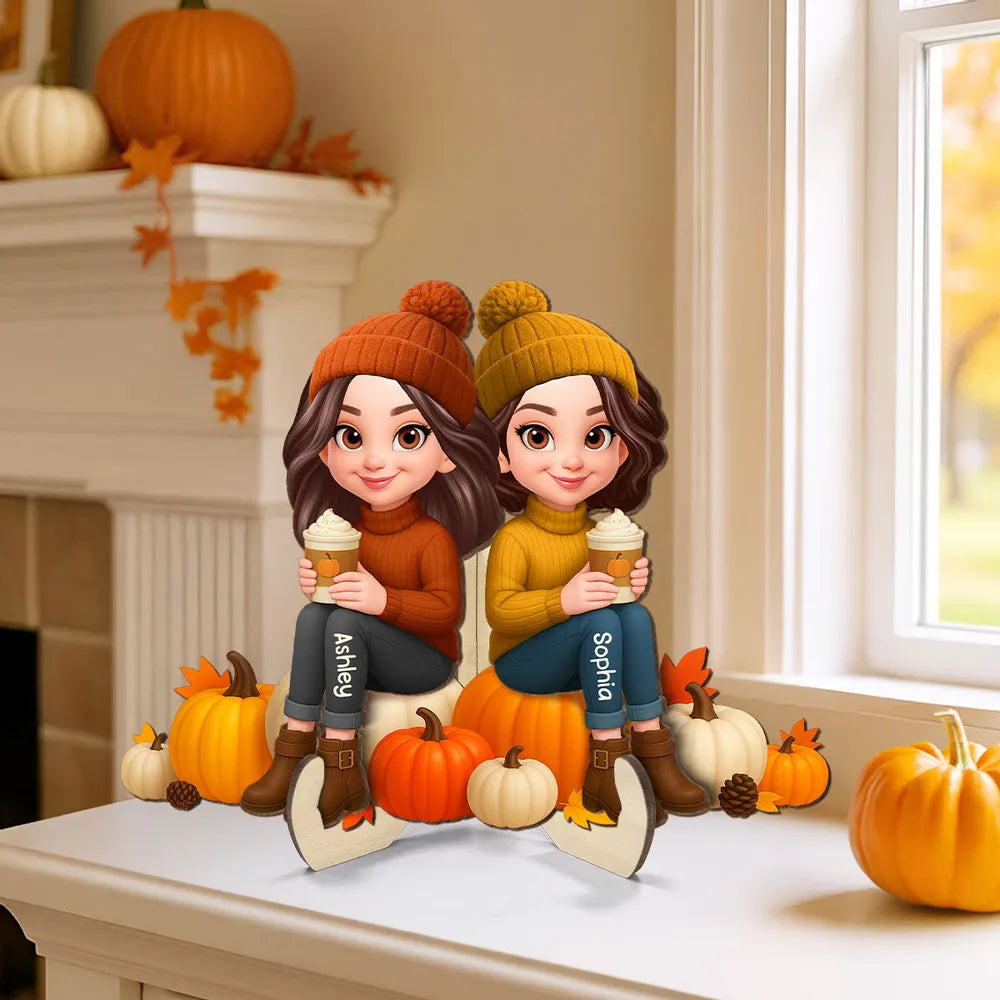 Wooden Plaque with Autumn Pumpkin Best Friends Design, Cozy Home Décor, Perfect Gift for Friendship