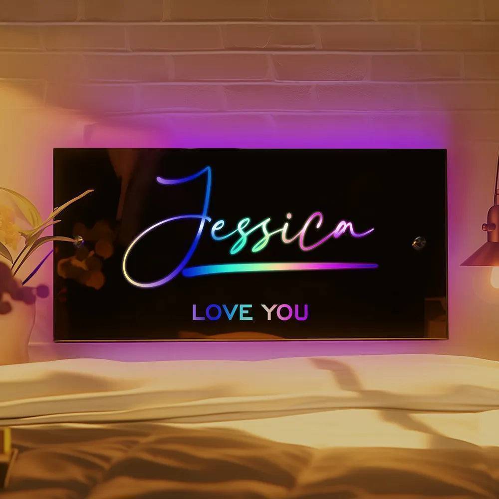 Personalized Affirmations Mirror - Light Colorful - Bedroom Lamp - Custom Name