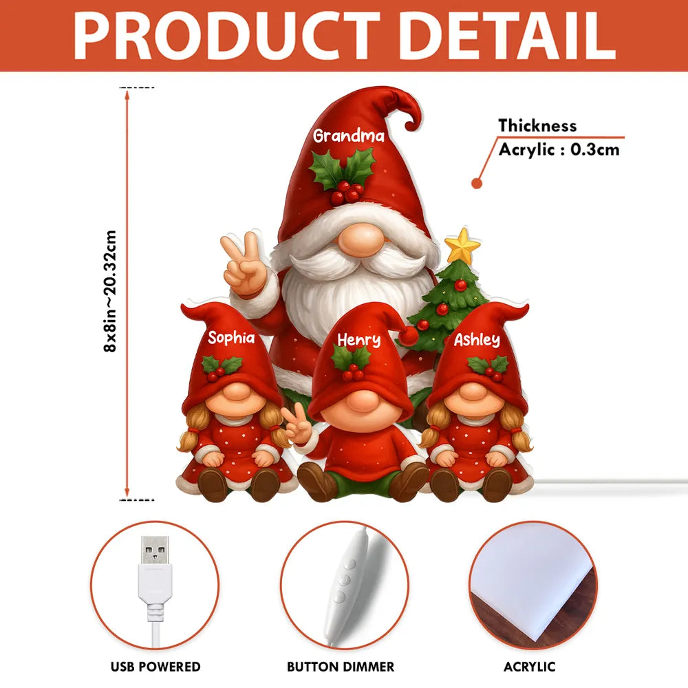 Personalized Acrylic Light Box for Grandma with Grandkids Gnomes, Cozy Christmas Decor & Unique Holiday Gift
