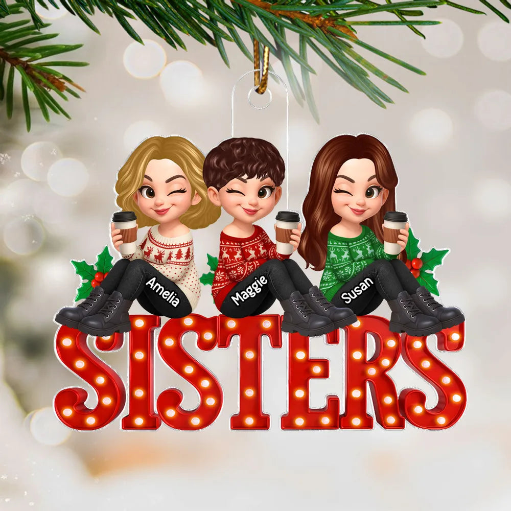 Acrylic Ornament Featuring Besties Cartoon Characters with Holiday Elements, Heartwarming Friendship Gift for Holiday Season