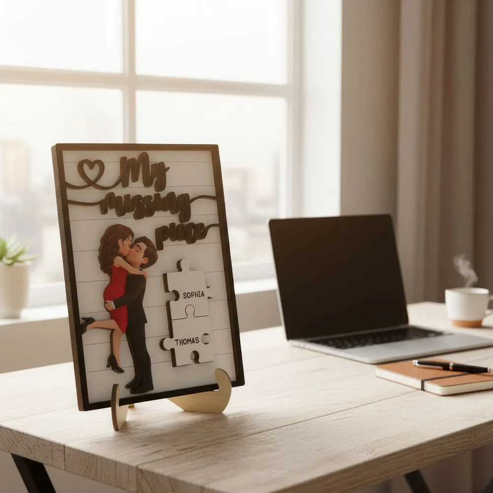 2-Layer Wooden Plaque You Are My Missing Piece - Personalized Couple Kissing Keepsake, Sweet Gift For Husband Or Wife