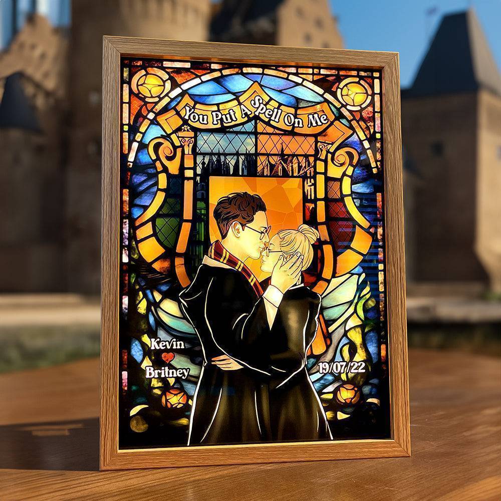 Wooden Frame Light Box Personalized Romantic Spellbound Couple Kiss Warm Glow Decor A Unique Creative Gift For Your Partner