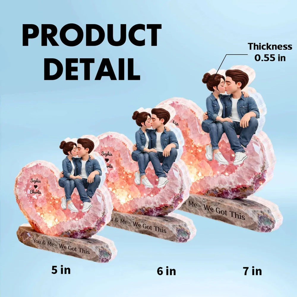 Personalized Shaped Acrylic Block Plaque, Kissing Couple Rose Quartz Heart Decor, You & Me We Got This Unique Gift
