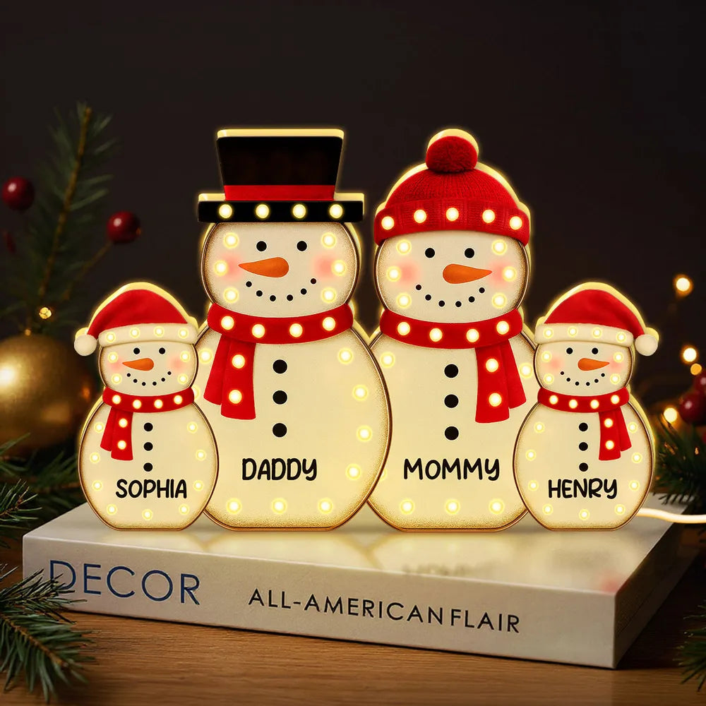 Personalized Snowman Acrylic Light Box, festive LED warm glow for holiday mantel or bedroom, creative keepsake gift for Parents & Kids