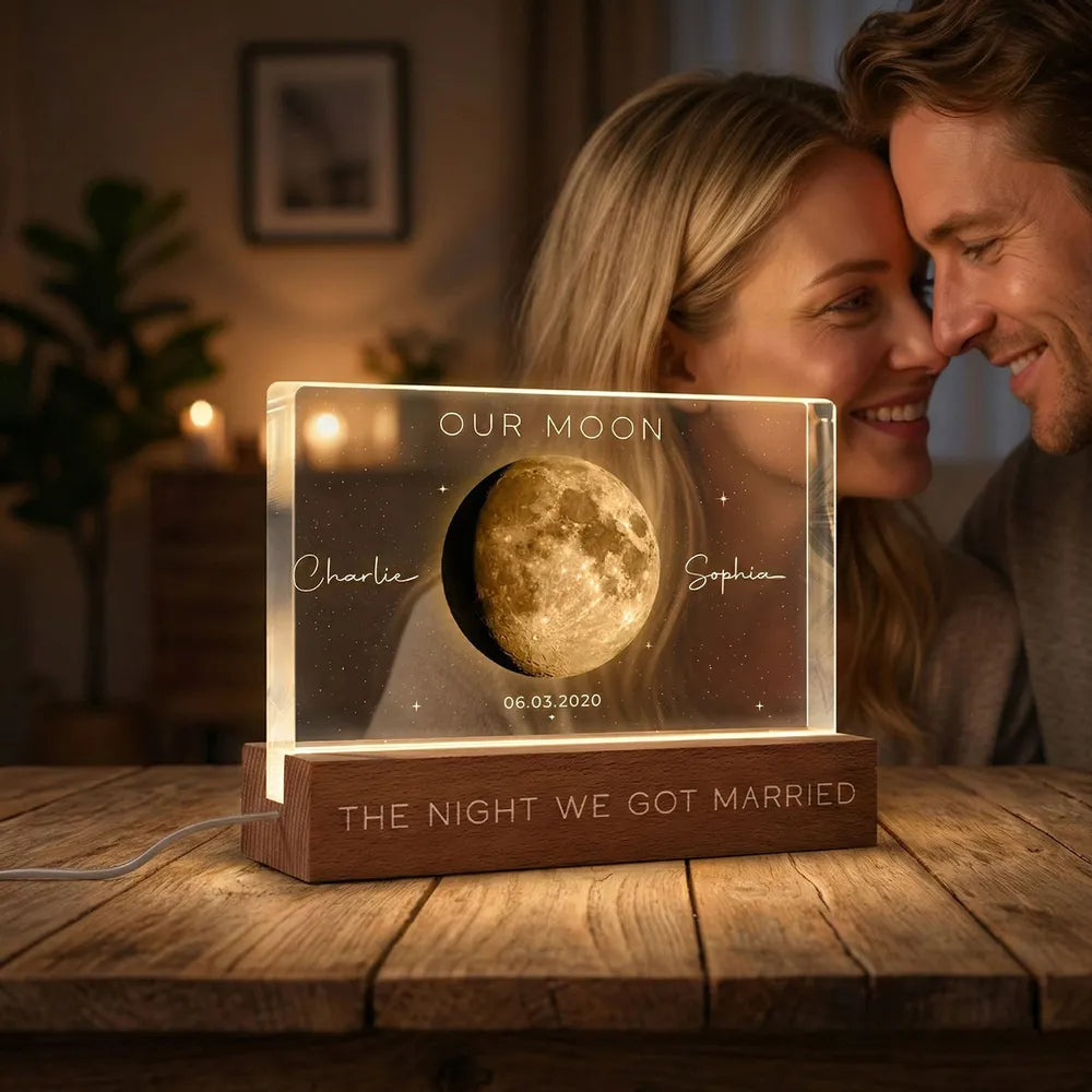 Personalized Moon Phase Block LED Light Plaque, Our Moon Night Light for Bedside Decor, Unique Gift for Couple