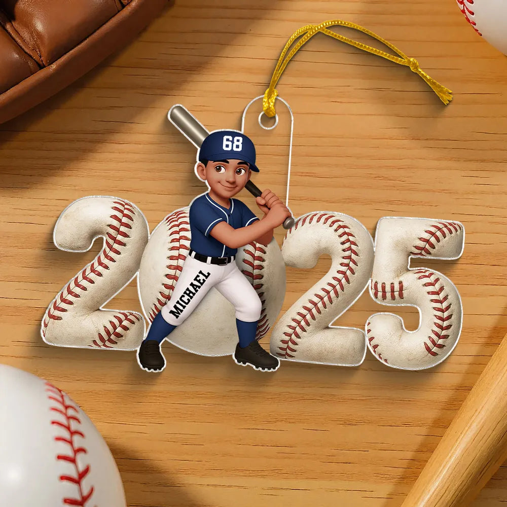 Acrylic Ornament Baseball Player in Batting Pose, Customizable, Easy to Hang Christmas Decor, a Unique Gift for Kids & Teens
