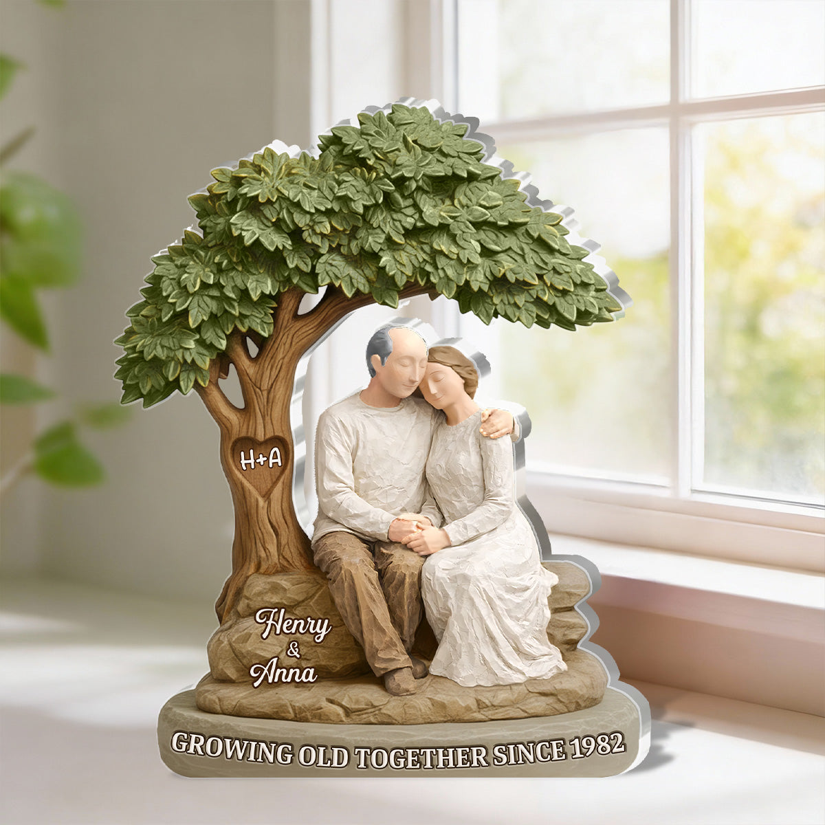 Shaped Acrylic Block Plaque Personalized Keepsake, Growing Old Together Couple Scene, Heartwarming Shelf Decor, Creative Gift