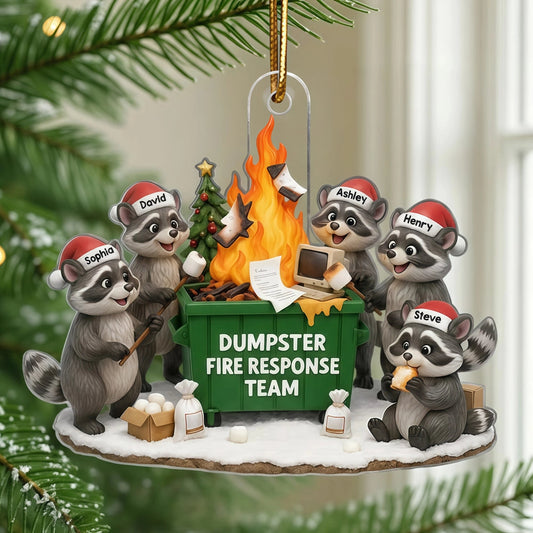 Custom Raccoon Dumpster Fire Response Team Acrylic Ornament, Hilarious Office Christmas Gift and Festive Home Decor