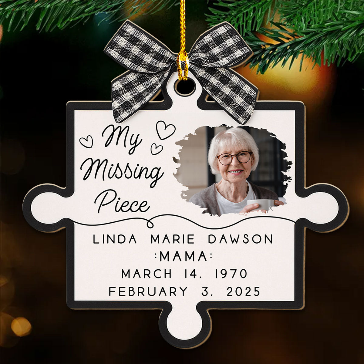 Personalized Wooden Ornament for Dad Memorial, Puzzle Piece Photo Keepsake, My Missing Piece Tribute, Unique Sympathy Gift for Family