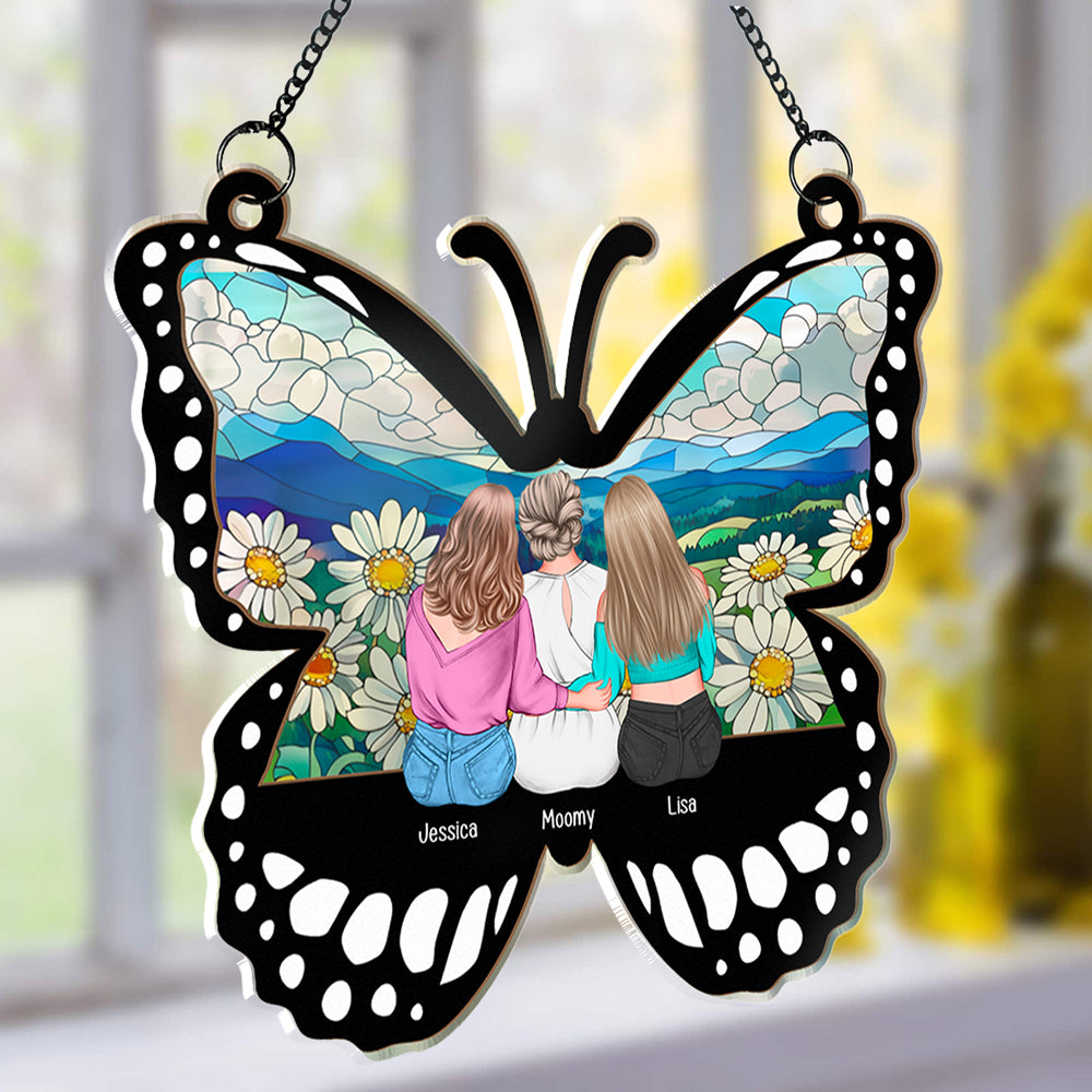 Personalized Butterfly Ornament for Mother’s Day – Custom Wood and Acrylic Layered Design with Family Names – Heartfelt Gift for Mom from Daughter