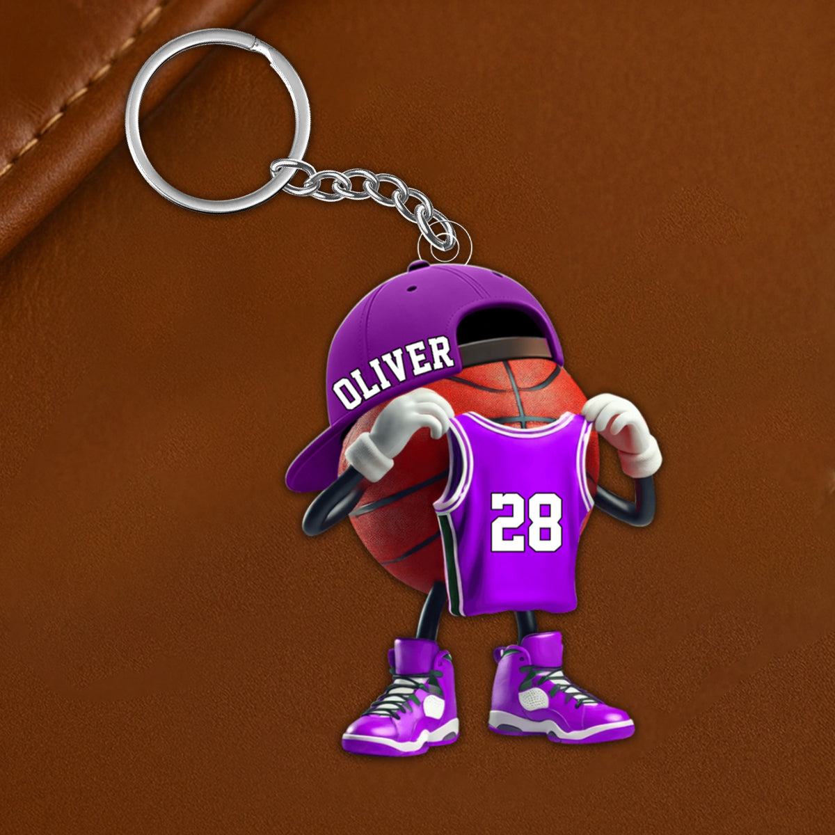 Personalized Basketball Character Acrylic Keychain on Outdoor Court - Unique Custom Gift for Basketball Fans