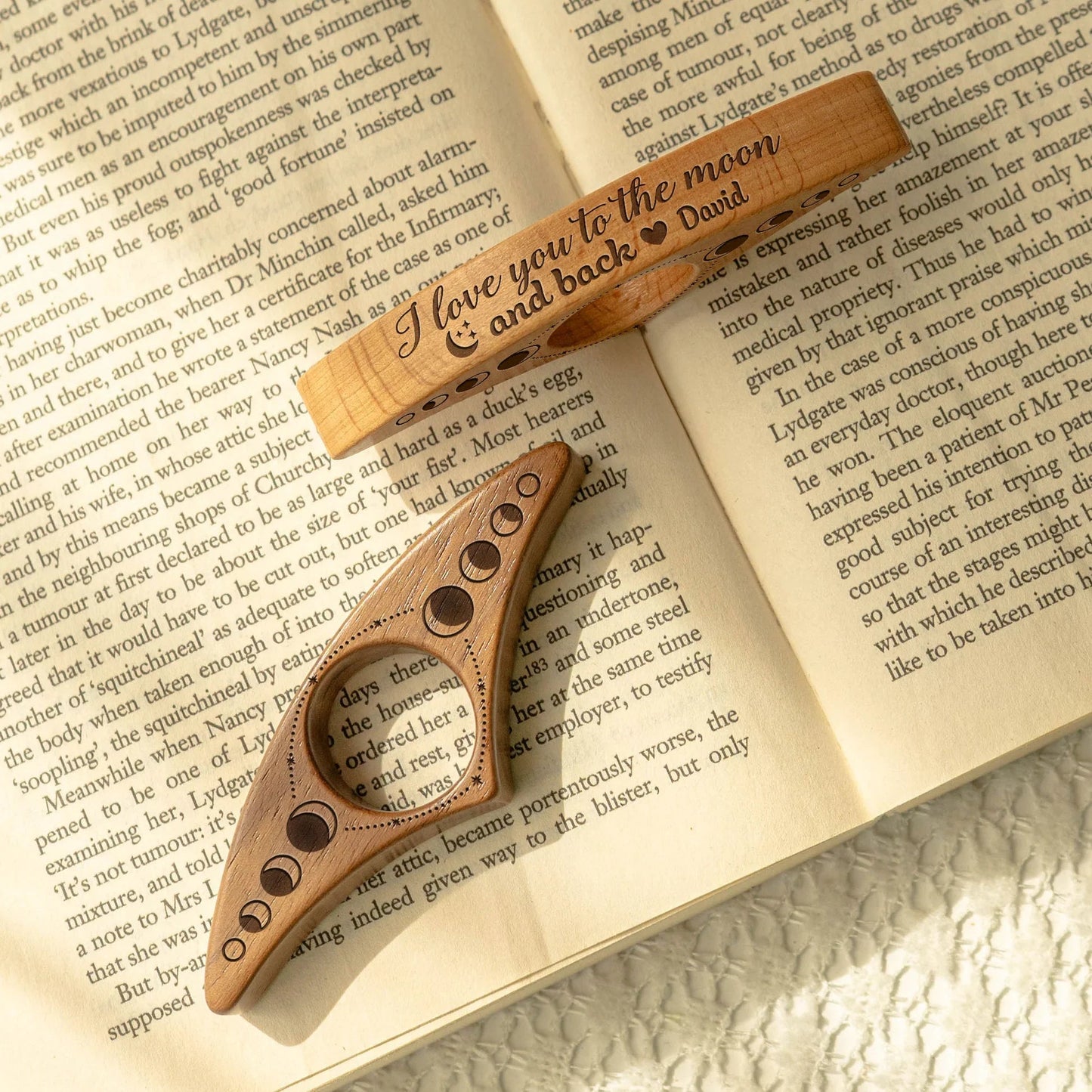 Book Page Holder with Wooden Engraved Design, A Practical and Heartwarming Gift for Readers