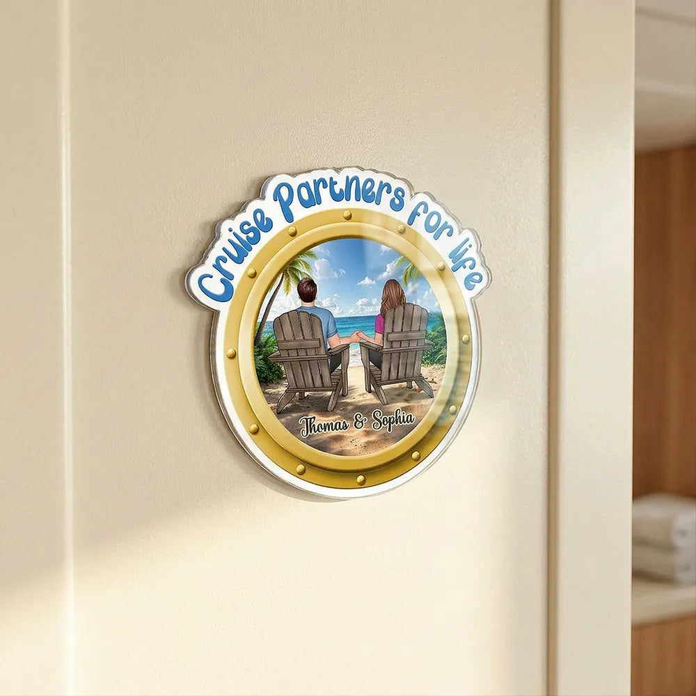 Personalized Cruise Partners for Life Acrylic Fridge Magnet, Beach Couple Holding Hands, Unique Gift for Husband or Wife