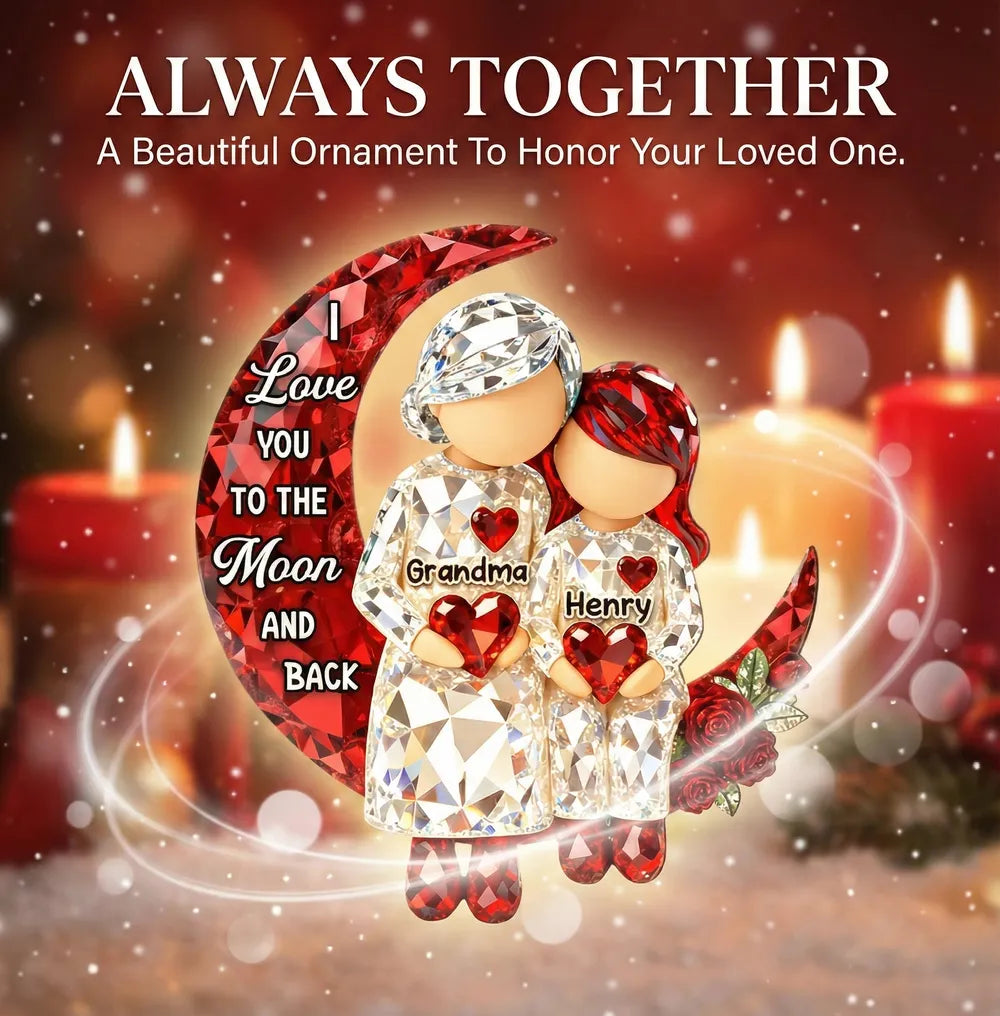 Acrylic Ornament Personalized Grandma and Grandkid Moon Hug Scene I Love You to the Moon and Back Sweet Holiday Gift