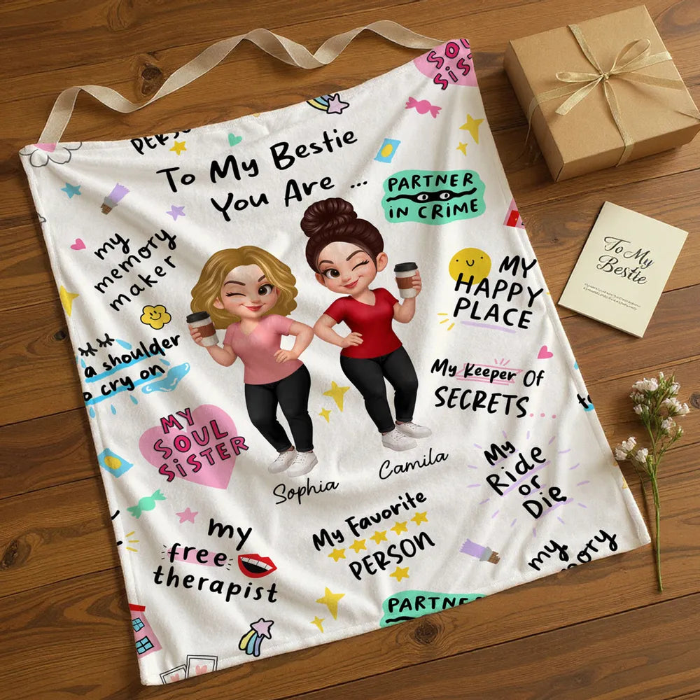 Bestie Blanket – Personalized Cozy Gift for Soul Sisters, High-Clarity Design with Sentimental Friendship Quotes
