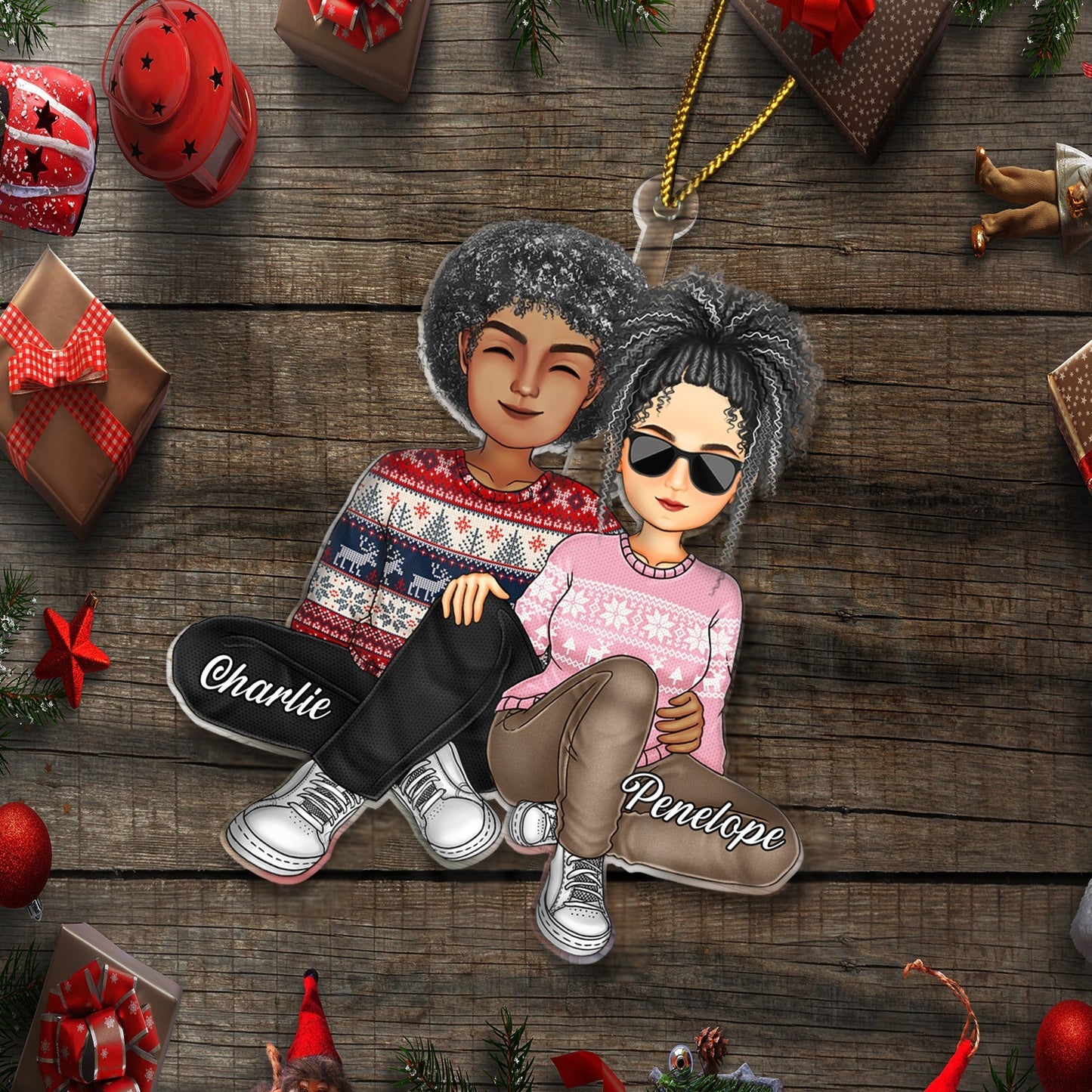 Personalized Couple Ornament - Adorable Sitting Pose Gift for Christmas and Anniversaries