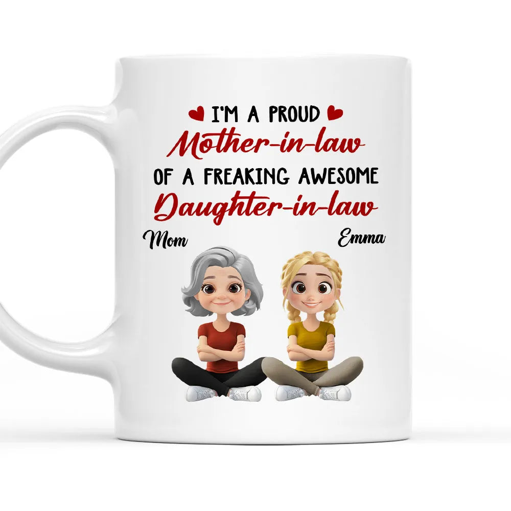 Ceramic Mug with Funny Mother-in-Law Daughter-in-Law Quote, Personalized Cute Cartoon Design, Thoughtful Gift