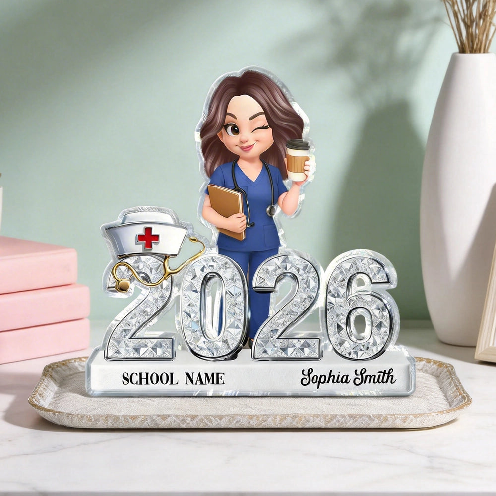 Personalized Class of Acrylic Block Plaque Cute Nurse Design for Graduation Season Shelf Decor Unique RN Gift
