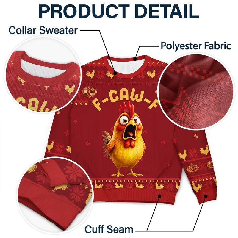 Sweatshirt with Hilarious Rooster Graphic, Ugly Sweater Vibes for Christmas, a unique gift for friends or coworkers