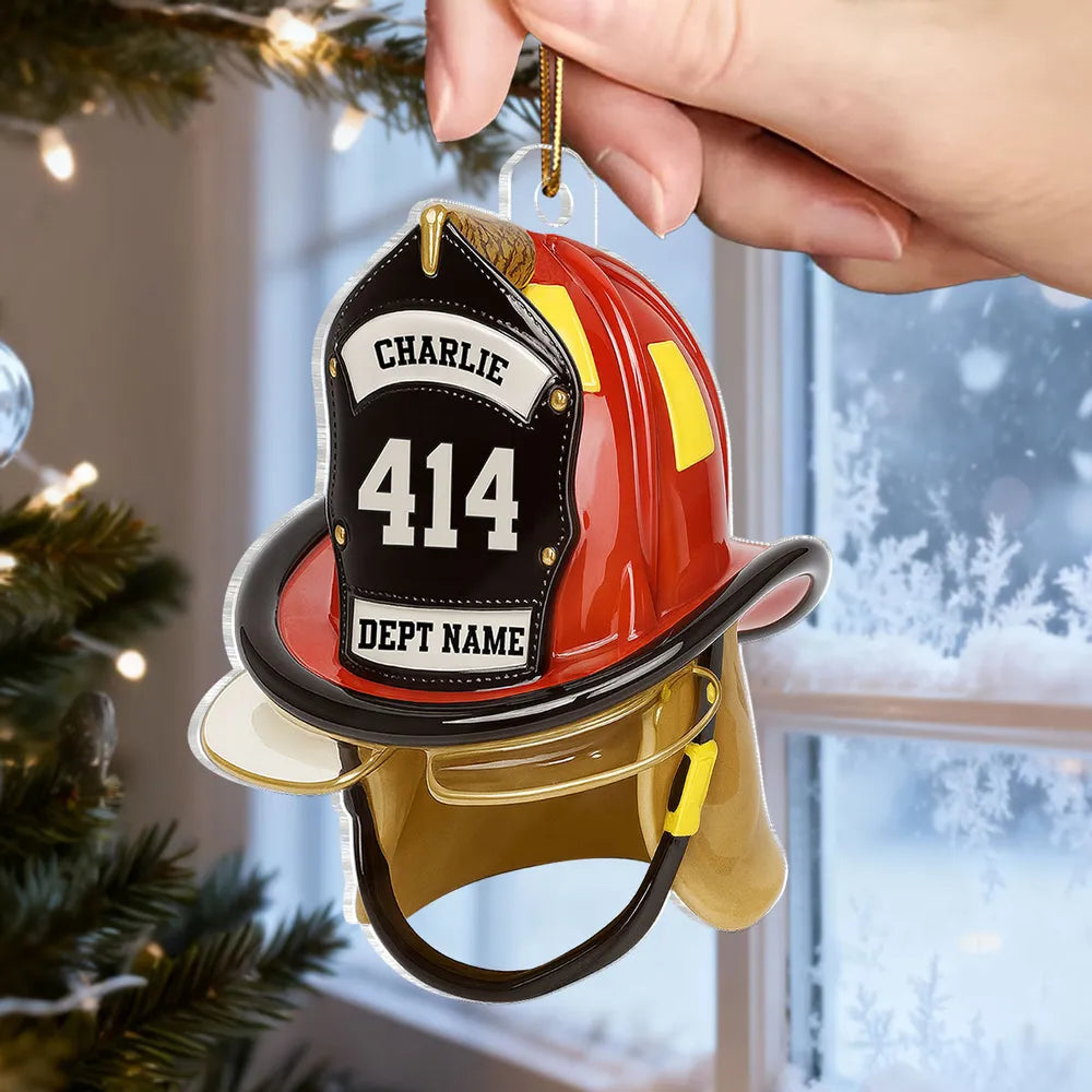 Personalized Firefighter Helmet Ornament – Custom Tribute Gift for Heroes & Families, Acrylic Christmas Decoration